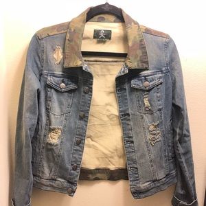 Distressed Camo Denim Jacket